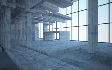 Empty dark abstract concrete room interior. 3D illustration. 3D rendering.
