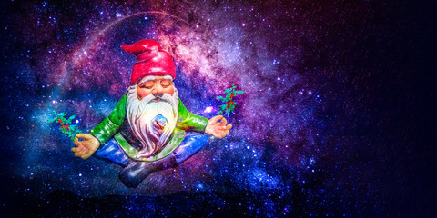 santa dwarf meditating in space