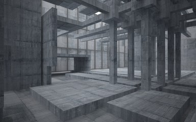 Empty dark abstract concrete room interior. 3D illustration. 3D rendering.