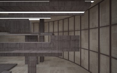 Abstract white and brown concrete parametric interior  with window. 3D illustration and rendering.