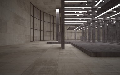 Abstract white and brown concrete parametric interior  with window. 3D illustration and rendering.