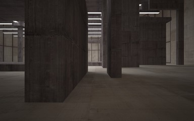 Abstract white and brown concrete parametric interior  with window. 3D illustration and rendering.