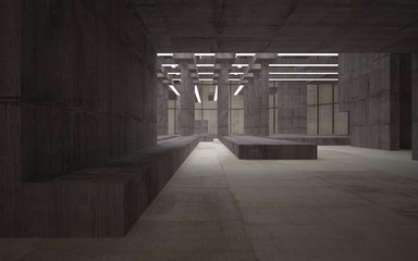 Abstract white and brown concrete parametric interior  with window. 3D illustration and rendering.