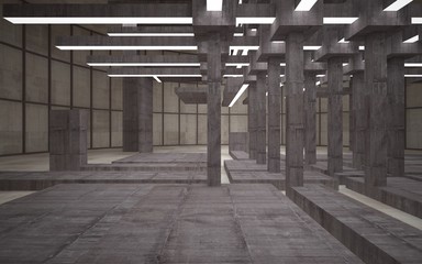 Abstract white and brown concrete parametric interior  with window. 3D illustration and rendering.