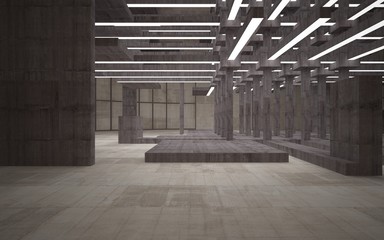 Abstract white and brown concrete parametric interior  with window. 3D illustration and rendering.