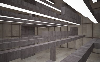 Fototapeta premium Abstract white and brown concrete parametric interior with window. 3D illustration and rendering.