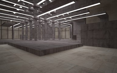 Abstract white and brown concrete parametric interior  with window. 3D illustration and rendering.