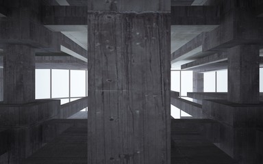 Abstract white and brown concrete interior multilevel public space with window. 3D illustration and rendering.