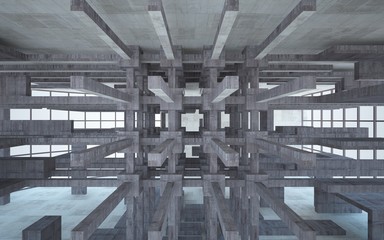 Abstract white and brown concrete interior multilevel public space with window. 3D illustration and rendering.