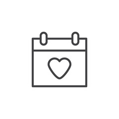 Love, Valentine calendar outline icon. linear style sign for mobile concept and web design. Calendar with heart simple line vector icon. Symbol, logo illustration. Pixel perfect vector graphics