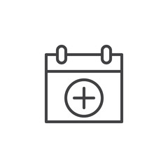 Calendar date add outline icon. linear style sign for mobile concept and web design. calendar page with plus simple line vector icon. Symbol, logo illustration. Pixel perfect vector graphics