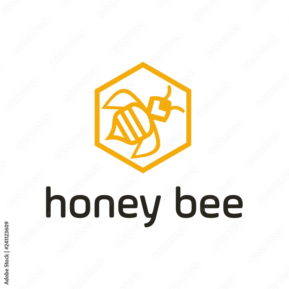 Poster bee honey creative vector icon symbol logo. hard work linear logotype. - vector