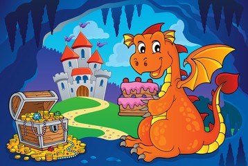 Obraz na płótnie Canvas Dragon holding cake theme image 4