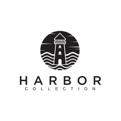 Simple Monoline Lighthouse / Searchlight logo design inspiration - Vector