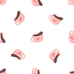 Seamless pattern coffee cups on a white background love