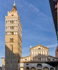 Fototapeta na wymiar The beautiful facade of the Cathedral of San Zeno in Pistoia, Tuscany, Italy
