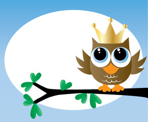 a sweet little brown owl with a golden crown
happy birthday or newborn baby announcement