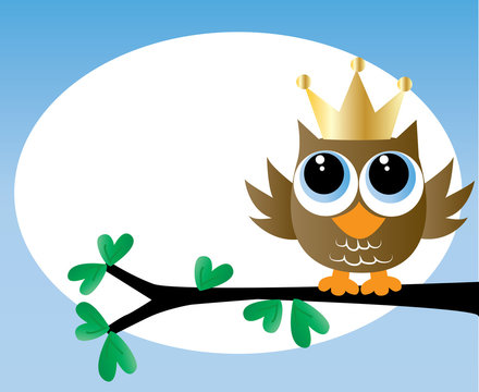 a sweet little brown owl with a golden crown
happy birthday or newborn baby announcement