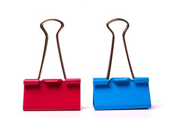 Colorful office paper clips on white background