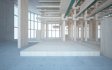 Abstract interior of wood, glass and concrete. 3D illustration. rendering 