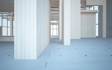 Fototapeta premium Abstract interior of wood, glass and concrete. 3D illustration. rendering 