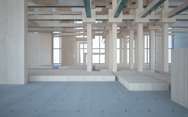 Abstract interior of wood, glass and concrete. 3D illustration. rendering 