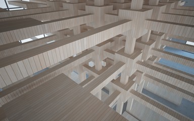 Naklejka premium Abstract interior of wood, glass and concrete. 3D illustration. rendering 