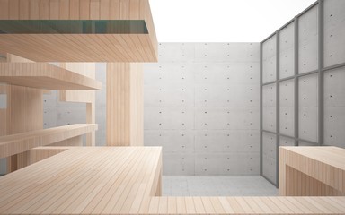 Abstract interior of wood, glass and concrete. 3D illustration. rendering 