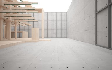 Abstract interior of wood, glass and concrete. 3D illustration. rendering 