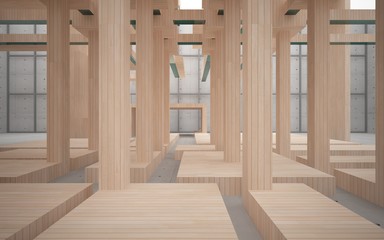 Fototapeta premium Abstract interior of wood, glass and concrete. 3D illustration. rendering 