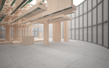 Abstract interior of wood, glass and concrete. 3D illustration. rendering 