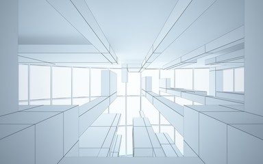 Abstract white interior highlights future. Polygon drawing. Architectural background. 3D illustration and rendering