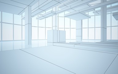 Abstract white interior highlights future. Polygon drawing. Architectural background. 3D illustration and rendering