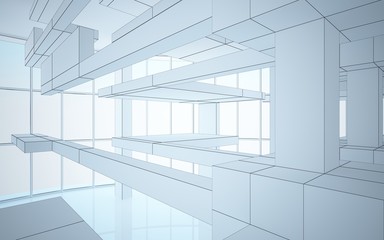 Fototapeta premium Abstract white interior highlights future. Polygon drawing. Architectural background. 3D illustration and rendering