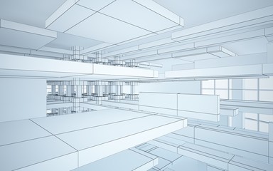 Abstract white interior highlights future. Polygon drawing. Architectural background. 3D illustration and rendering