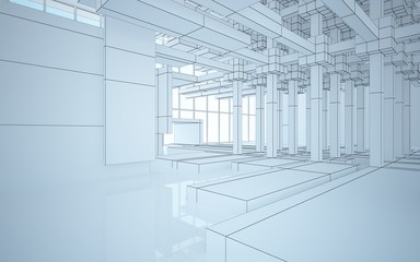 Abstract white interior highlights future. Polygon drawing. Architectural background. 3D illustration and rendering