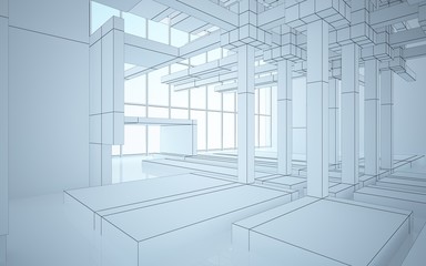 Abstract white interior highlights future. Polygon drawing. Architectural background. 3D illustration and rendering