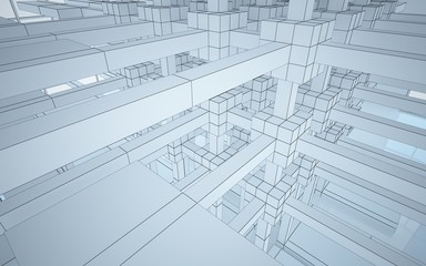 Abstract white interior highlights future. Polygon drawing. Architectural background. 3D illustration and rendering