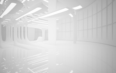 White smooth abstract architectural background. Night view with illumination. 3D illustration and rendering