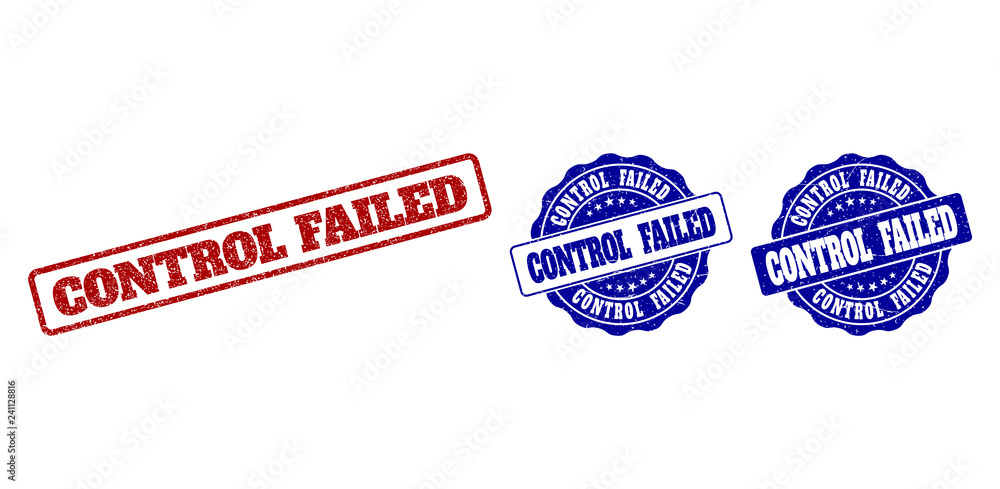 Poster control failed grunge stamp seals in red and blue colors. vector control failed labels with draft ef