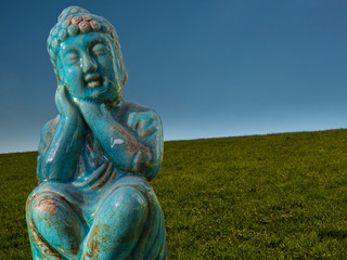 The Buddha in green grass environment