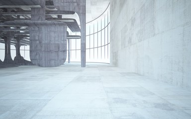 Empty dark abstract brown concrete room smooth interior. Architectural background. Night view of the illuminated. 3D illustration and rendering