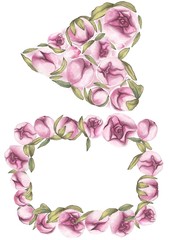 Fototapeta na wymiar Valentines Day. Delicate Love. Hand drawn water color pink peony frames on the flat white background