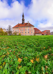 Sightseeing of Estonia. Narva town Hall, beautiful autumn view, Estonia