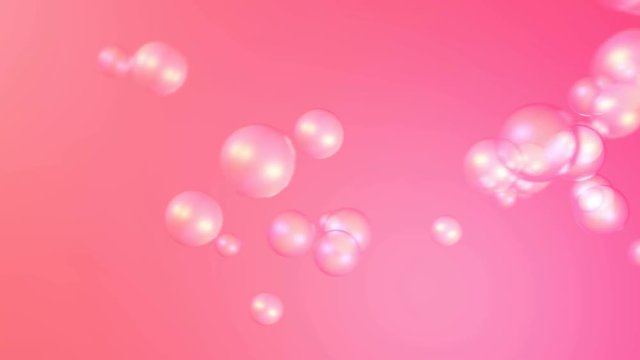 Funny abstract soap bubbles flying on pink coral background. 4K animation render seamless looping footage.