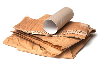 closeup of cardboard pieces stack on white background