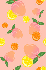 cute sweet peach, lemon, orange seamless vector pattern