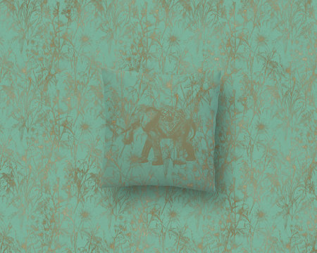 Motifs fleurs Patience & &eacute;l&eacute;phant bloom menthe - Coussin