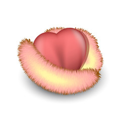  realistic red heart with fur isolated for decoration on Valentine's day