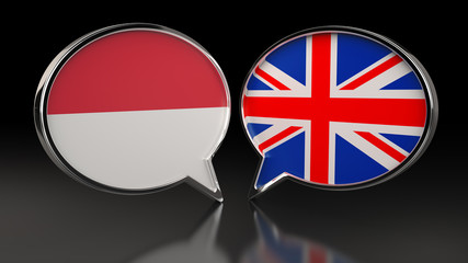 Monaco and United Kingdom flags with Speech Bubbles. 3D illustration